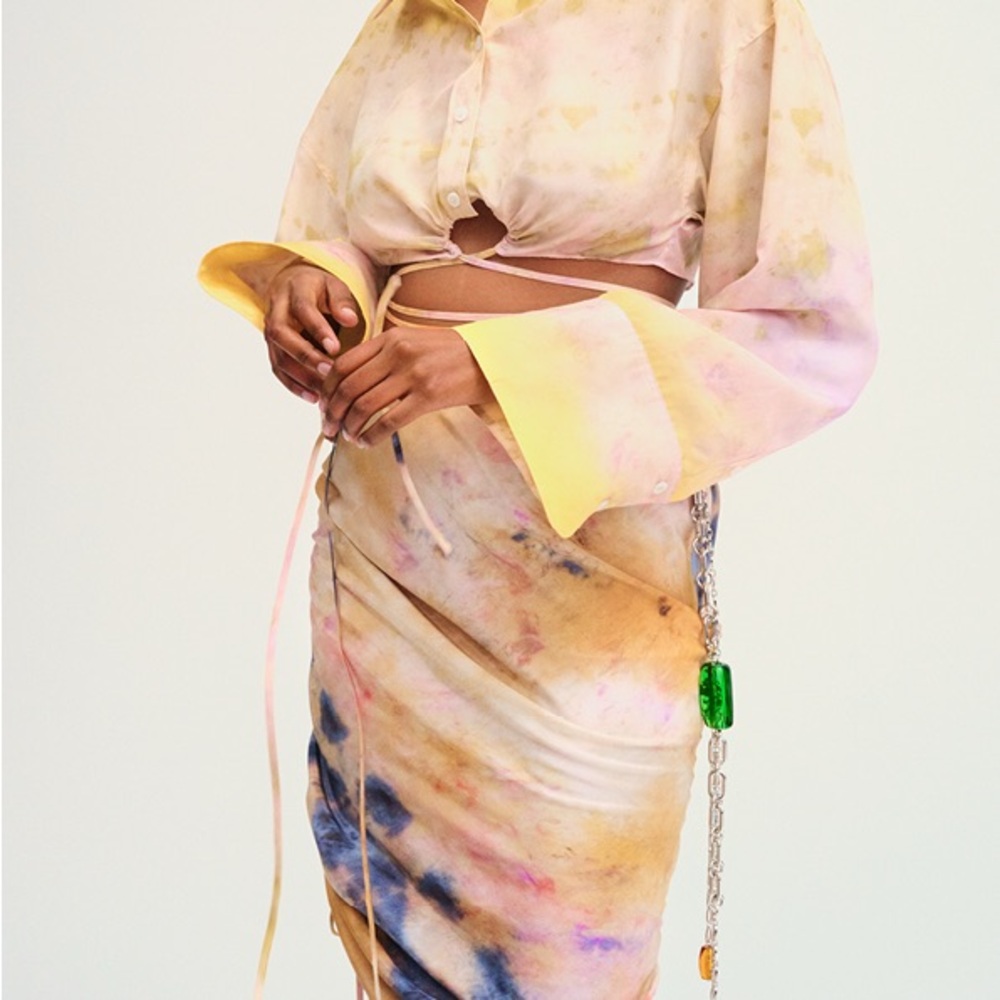 Silk skirt with tie dye effect and adjustable length